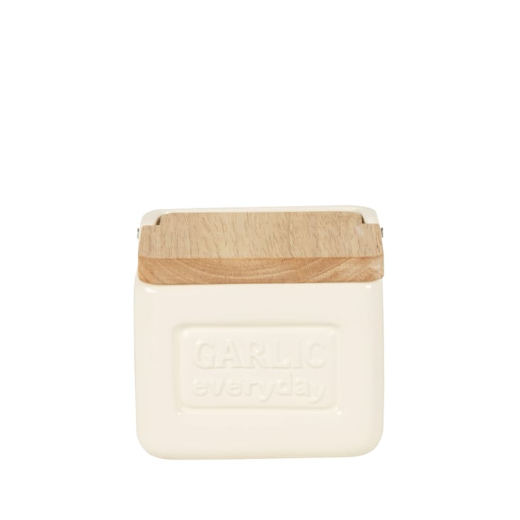 Maisons Du Monde Felix - Recipiente Para Ajos De Dolomita Con Tapa De Madera Bicolor Alt. 25 Cm