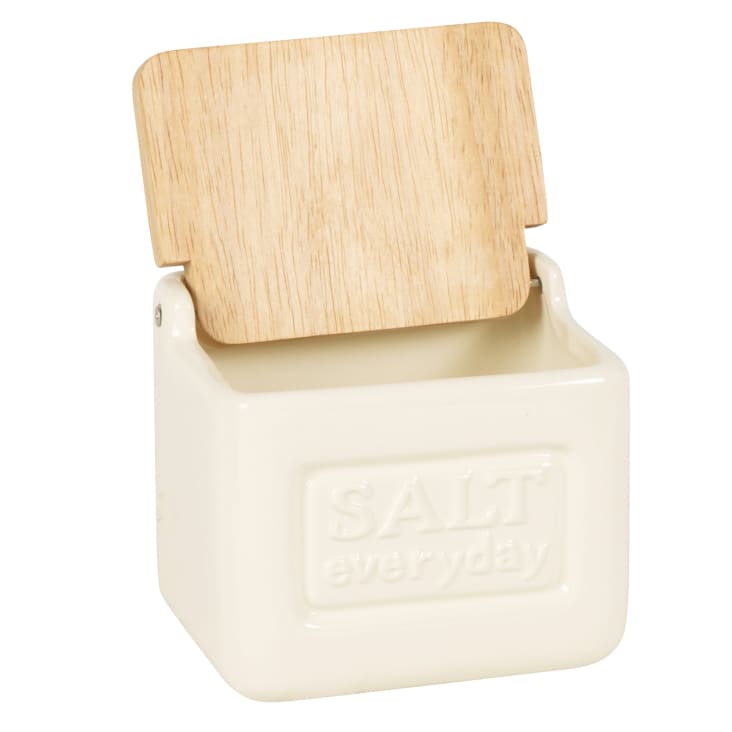 Maisons Du Monde Felix - Salero De Dolomita Con Tapa De Bambú Bicolor Alt. 11 Cm