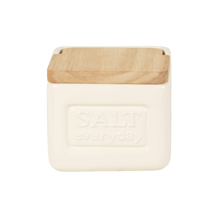 Maisons Du Monde Felix - Salero De Dolomita Con Tapa De Bambú Bicolor Alt. 11 Cm