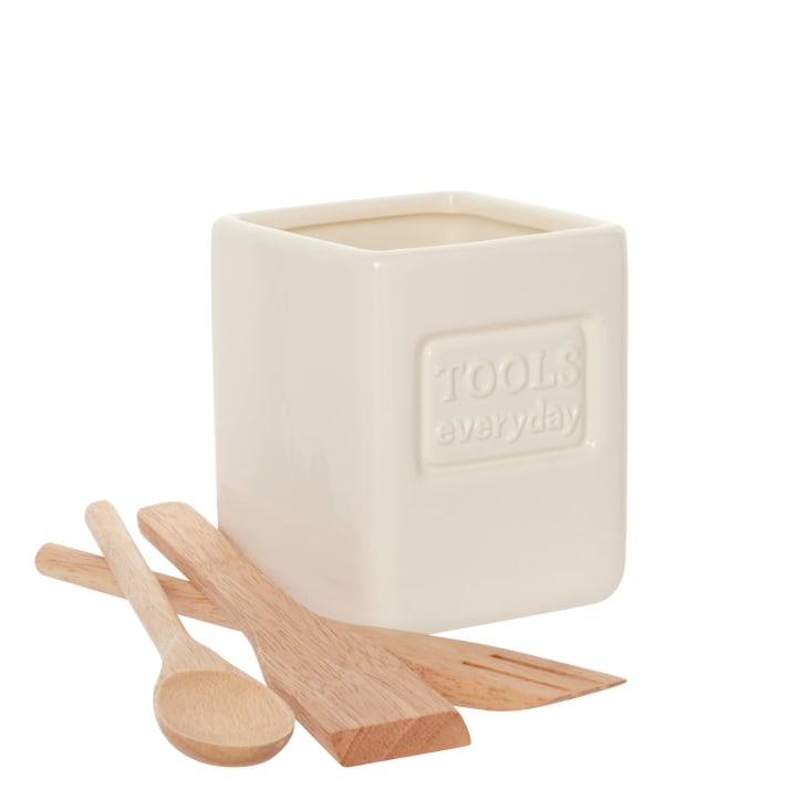Maisons Du Monde Felix - Tarro De Dolomita Bicolor Y Utensilios De Madera De Caucho Alt. 25 Cm