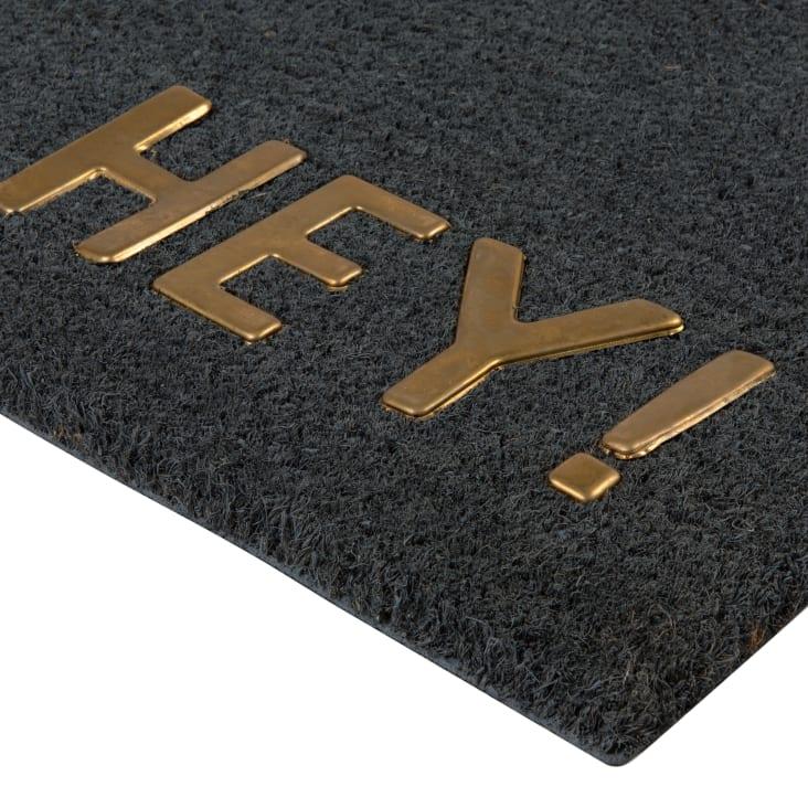 Maisons Du Monde Felpudo De Fibra De Coco Gris Antracita Con Estampado Dorado 40x60