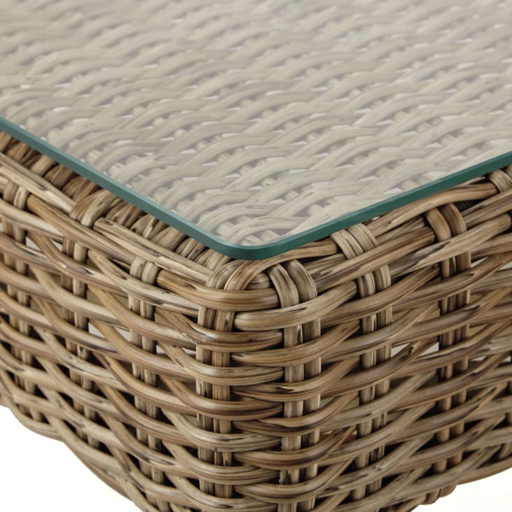 Maisons Du Monde Feroe - Mesa Baja De Jardín De Vidrio Templado Y Resina Trenzada L. 80cm