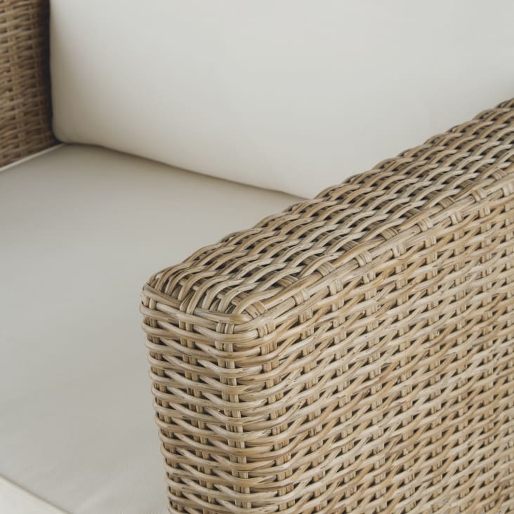 Maisons Du Monde Feroe - Sillón De Jardín De Resina Trenzada En Beige Con Cojines En Color Crudo
