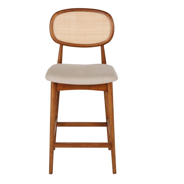 Maisons Du Monde Fifty - Taburete De Bar De Madera Oscura Y Lino Crudo