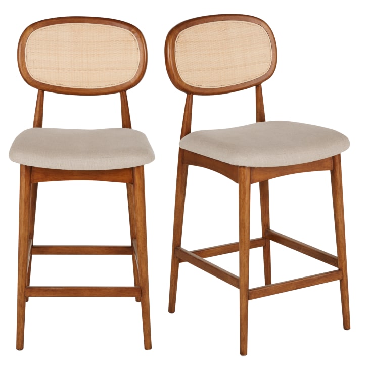 Maisons du Monde Fifty - Taburete de bar de madera oscura y lino crudo