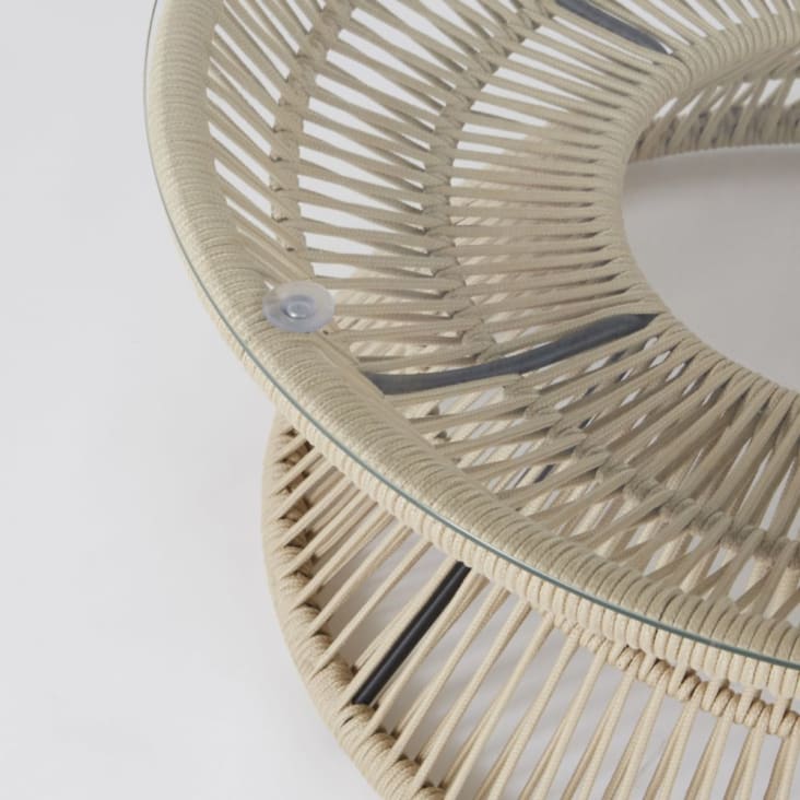 Maisons Du Monde Figuera - Mesa Baja De Jardín Redonda De Cuerda Beige Y Cristal