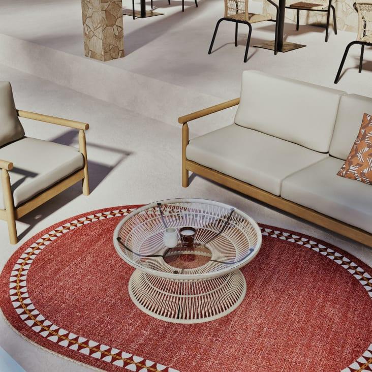 Maisons Du Monde Figuera - Mesa Baja De Jardín Redonda De Cuerda Beige Y Cristal