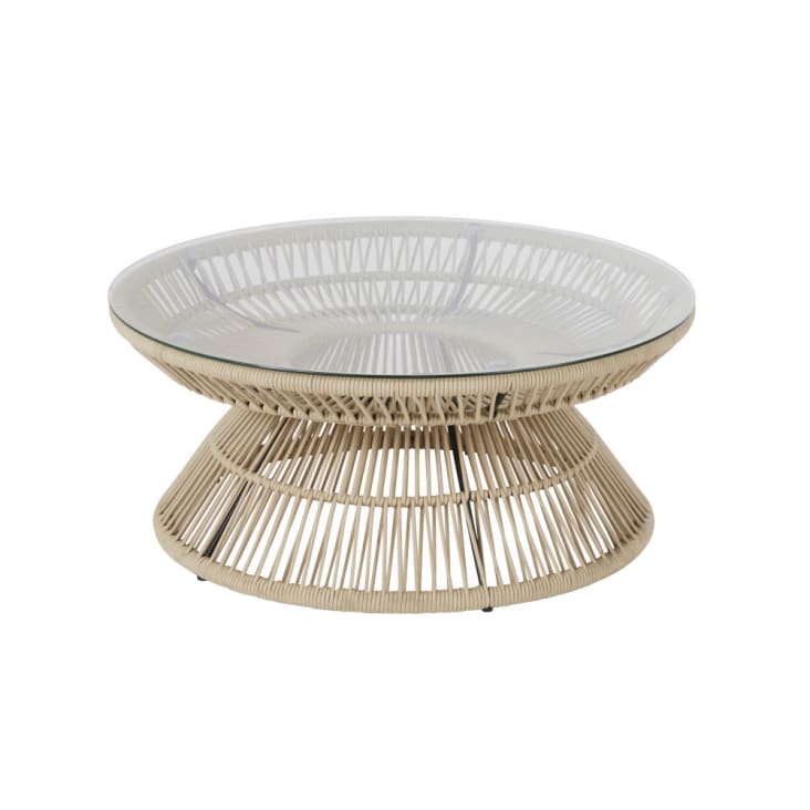 Maisons du Monde Figuera - Mesa baja de jardín redonda de cuerda beige y cristal