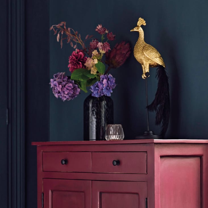 Maisons Du Monde Figura De Pavo Real Dorado Sobre Base Negra Con Plumas Negras Alt.55