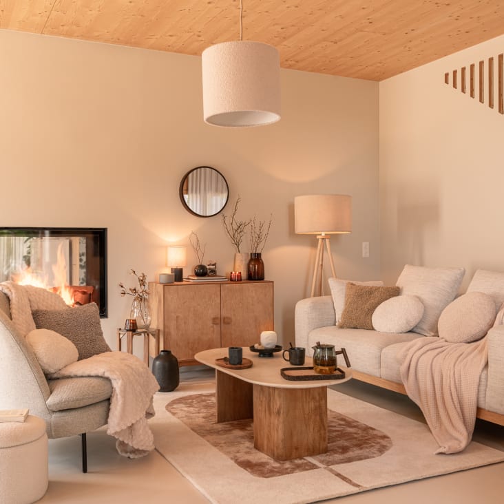 Maisons Du Monde FIODOR - Cojín Redondo De Bouclés Blanco D40
