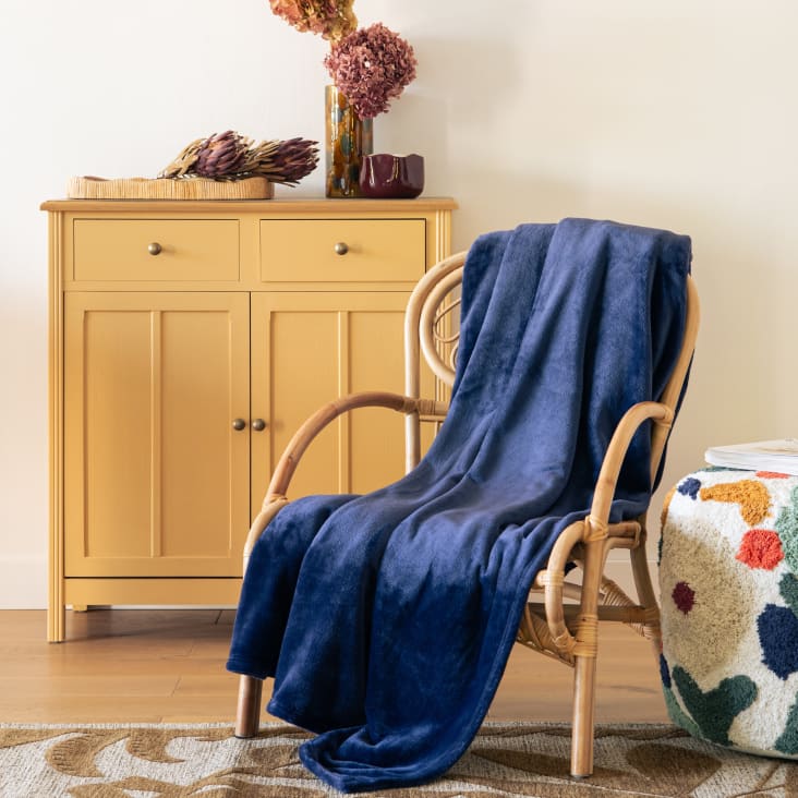 Maisons Du Monde Flannelle - Manta Brillante De Poliéster Reciclado Azul Noche 230x150