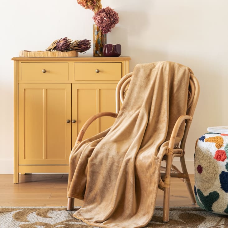 Maisons Du Monde Flannelle - Manta Brillante De Poliéster Reciclado Amarillo Mostaza 150x230