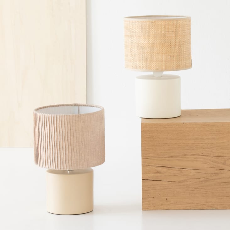 Maisons Du Monde Florentin - Lámpara De Cerámica Con Pantalla De Lino Beige Efecto Ondas
