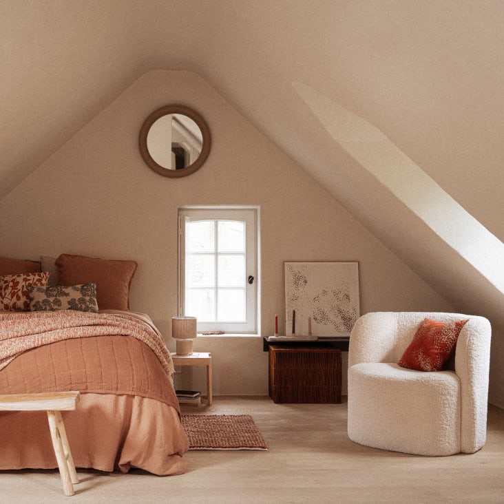 Maisons Du Monde Florentin - Lámpara De Cerámica Con Pantalla De Lino Beige Efecto Ondas