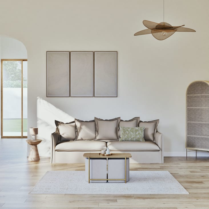 Maisons Du Monde Florentin - Lámpara De Dolomita Blanca Con Pantalla De Rafia