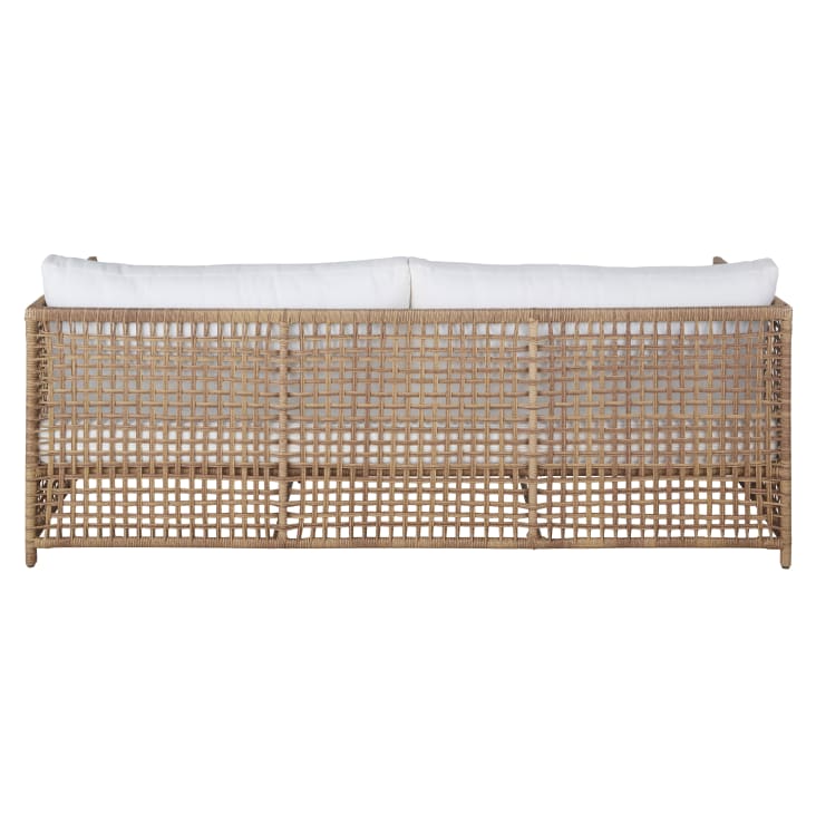 Maisons Du Monde Flores - Sofá De Jardín De 3/4 Plazas De Resina Trenzada Reciclada Efecto Ratán Con Cojines Color Crudo