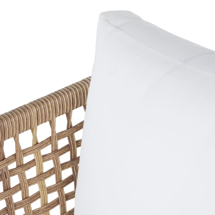 Maisons Du Monde Flores - Sofá De Jardín De 3/4 Plazas De Resina Trenzada Reciclada Efecto Ratán Con Cojines Color Crudo