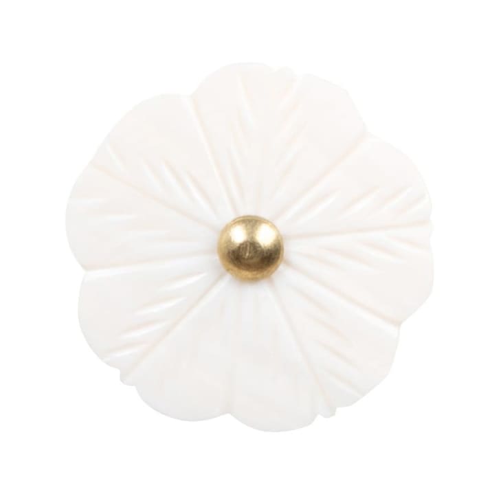 Maisons du Monde FLORINA - Lote de 2 - Pomo de porcelana blanca y dorada