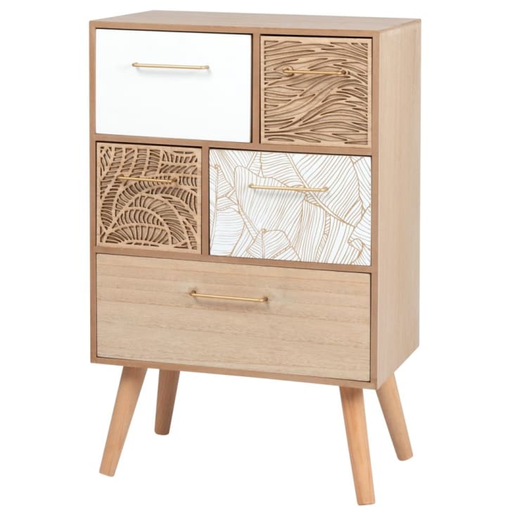 Maisons Du Monde FOLIAGE - Pequeño Mueble De Almacenaje De 5 Cajones Con Motivos Decorativos