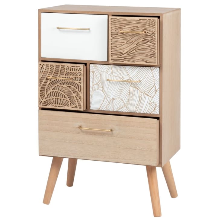 Maisons Du Monde FOLIAGE - Pequeño Mueble De Almacenaje De 5 Cajones Con Motivos Decorativos