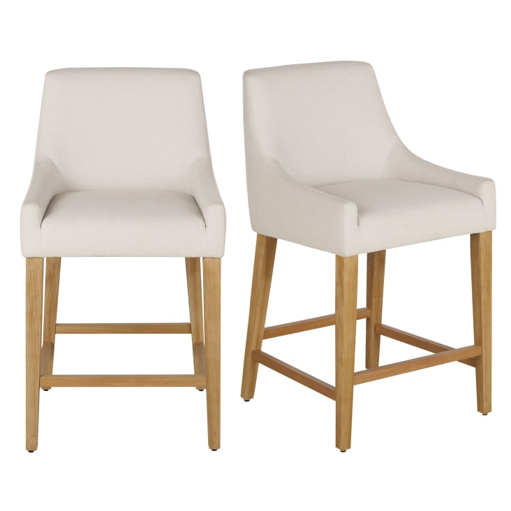 Maisons du Monde Folly - Pack de 2 sillas de isla con respaldo de madera y tapizado beige