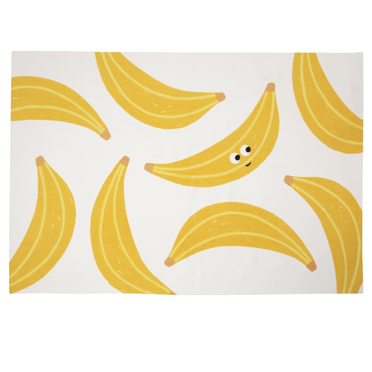 Maisons du Monde Frutti - Alfombra infantil de algodón con estampado de plátano blanco amarillo y negro 120x180