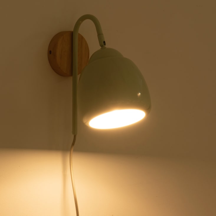 Maisons Du Monde Frutti - Aplique De Pared De Madera De Caucho Y Metal Verde Claro