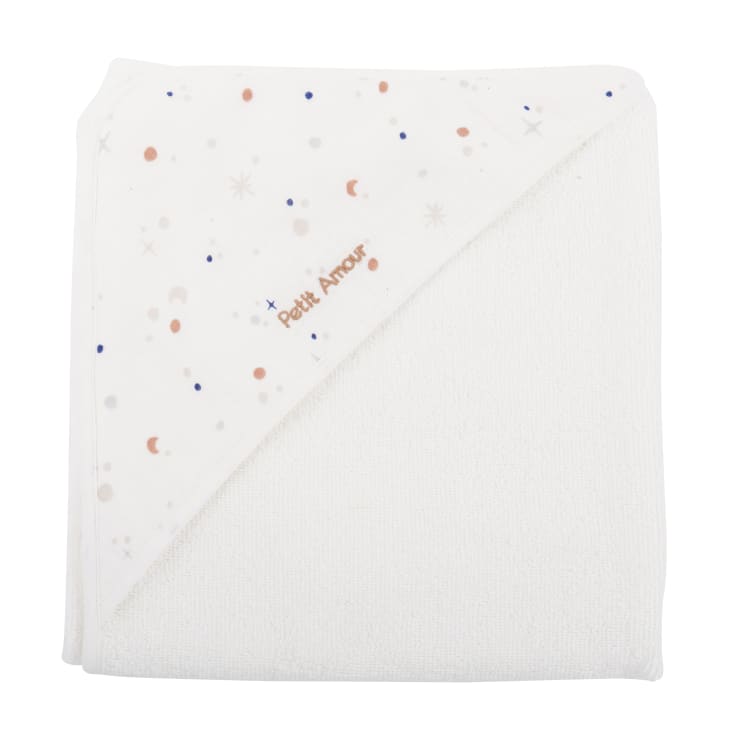 Maisons du Monde Gabriel - Capa de baño para bebé de algodón orgánico blanco azul beige y terracota 80x80