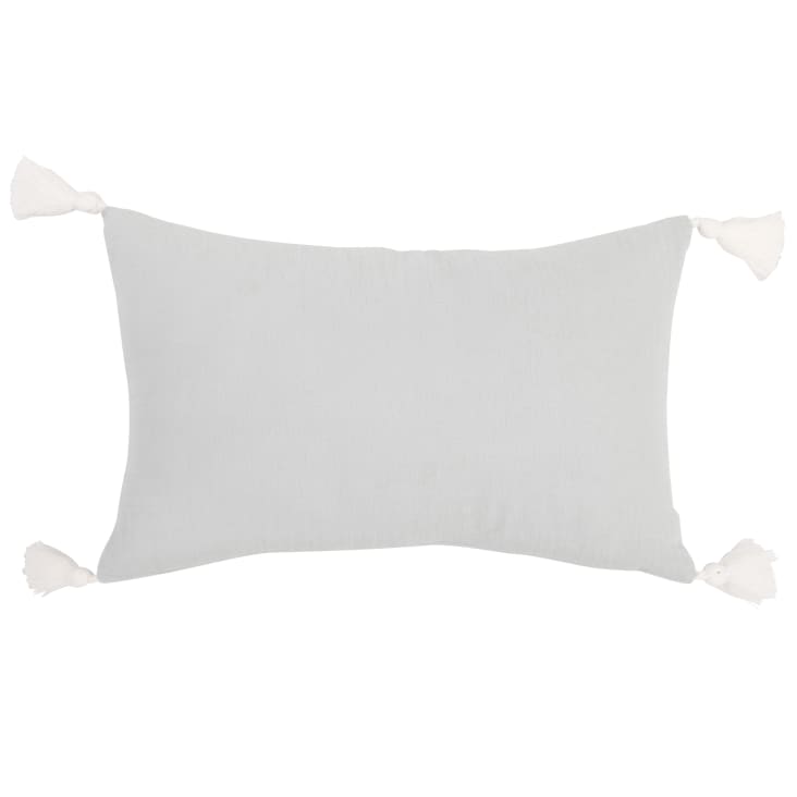 Maisons Du Monde Gabriel - Cojín Bordado De Algodón Orgánico Azul Blanco Y Gris Con Borlas 24x40