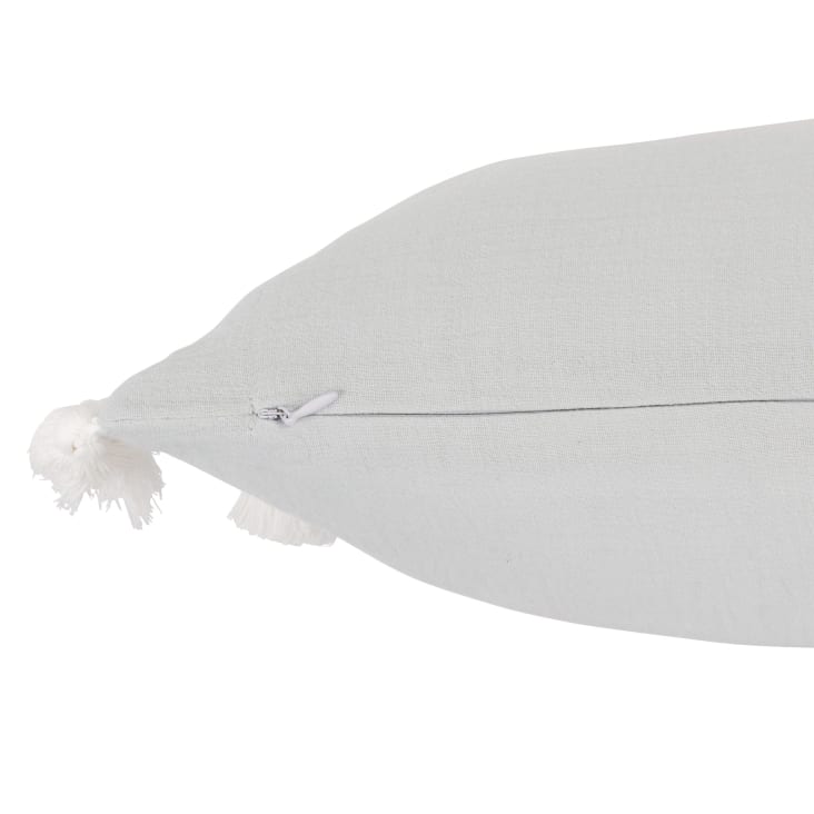 Maisons Du Monde Gabriel - Cojín Bordado De Algodón Orgánico Azul Blanco Y Gris Con Borlas 24x40