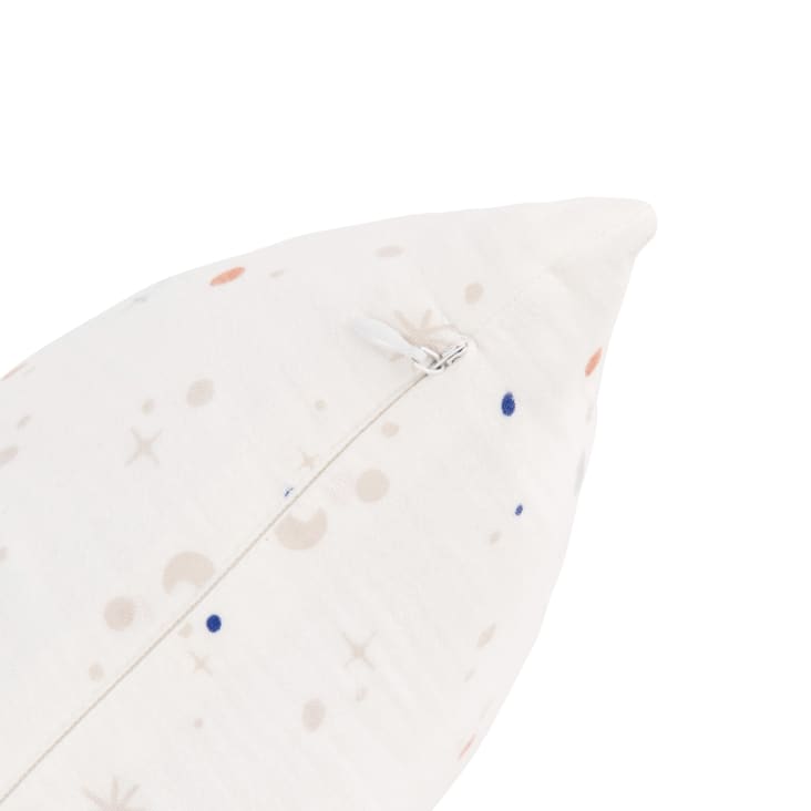 Maisons Du Monde Gabriel - Cojín De Algodón Orgánico Con Estampado De Luna Y Estrellas En Blanco Azul Y Beige 30x30