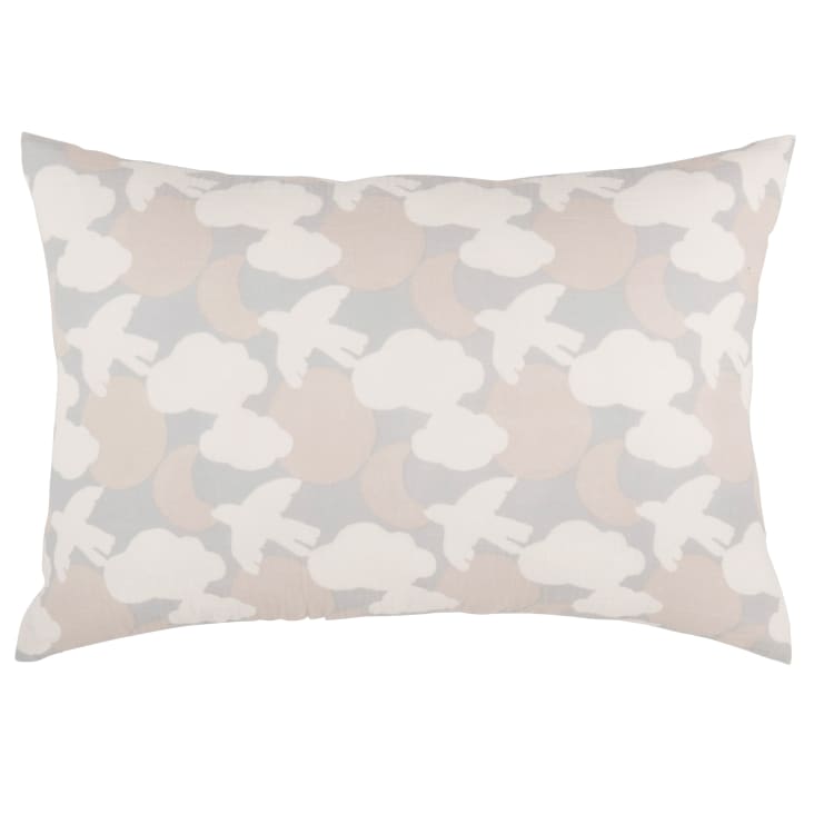 Maisons du Monde Gabriel - Cojín de algodón orgánico con estampado de pájaros lunas círculos y nubes tricolor 40x60