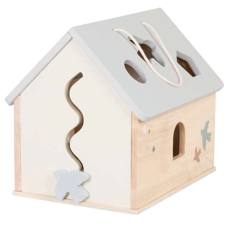 Maisons Du Monde Gabriel - Cubo De Actividades Para Bebés Casa Azul Blanca Beige Y Gris