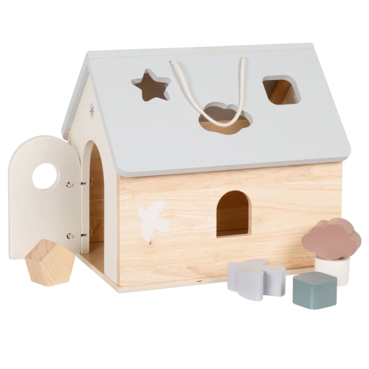 Maisons du Monde Gabriel - Cubo de actividades para bebés casa azul blanca beige y gris