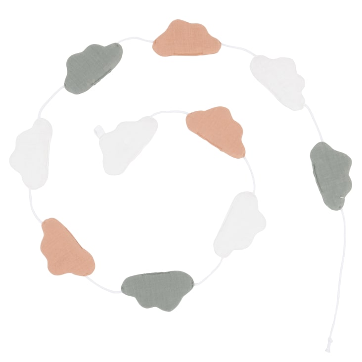 Maisons du Monde Gabriel - Guirnalda de algodón orgánico con nubes y pájaros blancos beige y verdes L140