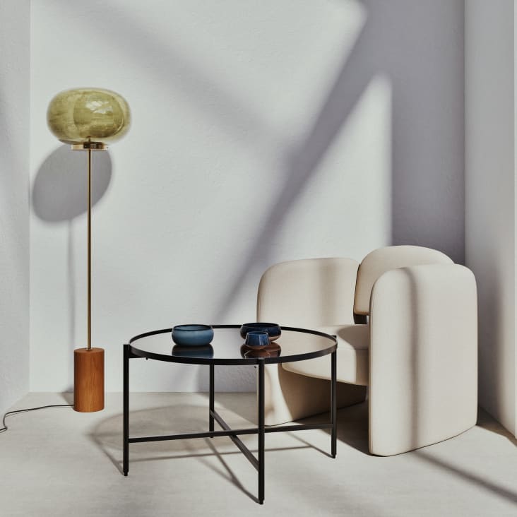 Maisons Du Monde GABRIEL - Lámpara De Pie De Madera De Hevea Y Metal Dorado Con Bola De Cristal Amartillado Verde Alt. 150