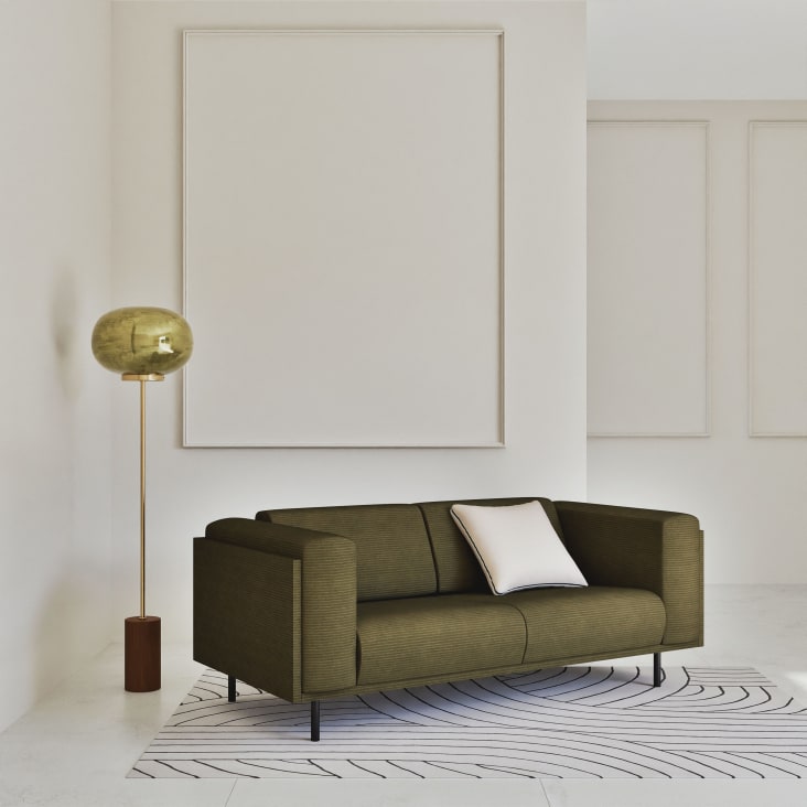 Maisons Du Monde GABRIEL - Lámpara De Pie De Madera De Hevea Y Metal Dorado Con Bola De Cristal Amartillado Verde Alt. 150