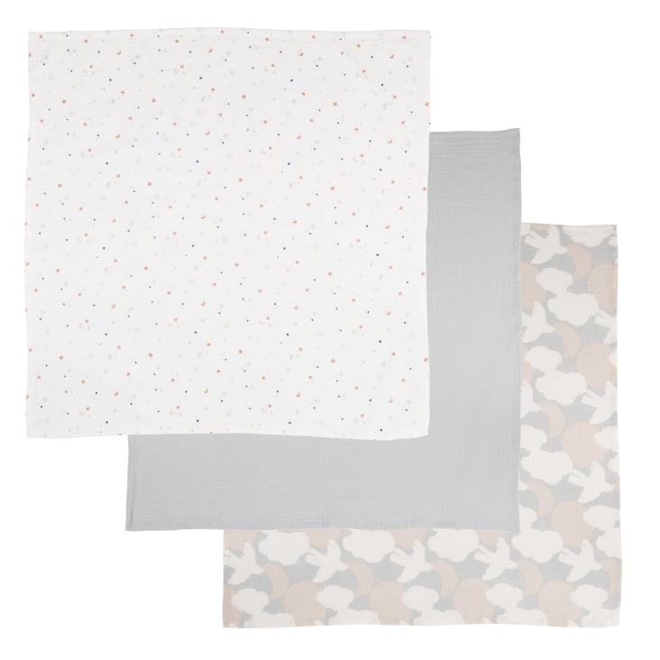 Maisons du Monde Gabriel - Mantillas de bebé de algodón orgánico blanco terracota azul y gris (x3)