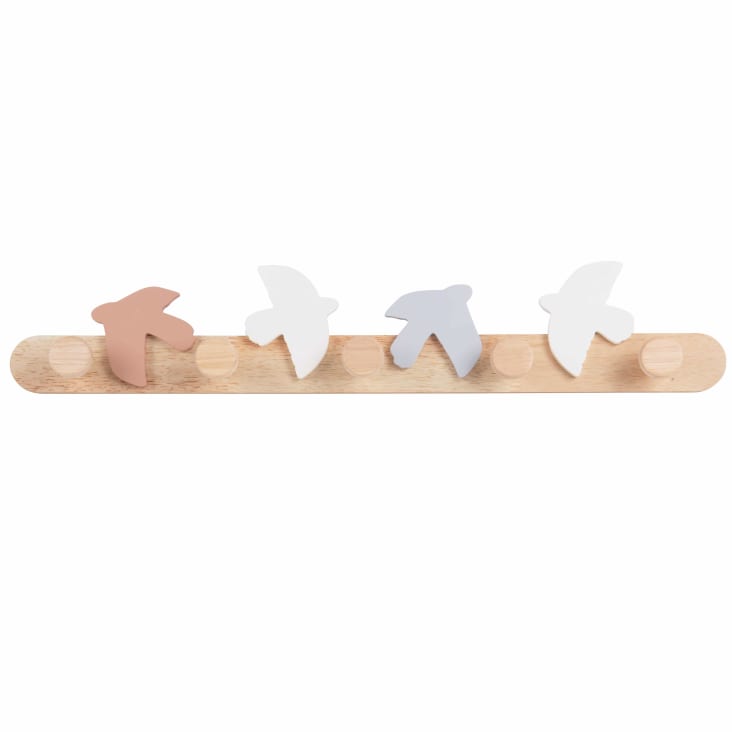 Maisons du Monde Gabriel - Perchero infantil de 5 ganchos con pájaros blanco gris y marrón