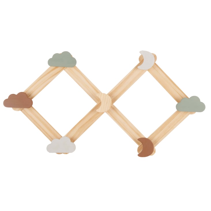 Maisons du Monde Gabriel - Perchero infantil de 7 ganchos con forma de luna y nubes de madera de caucho multicolor