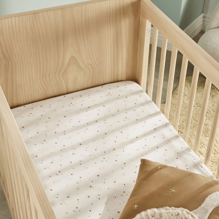 Maisons du Monde Gabriel - Sábana bajera de algodón orgánico azul blanco y beige 60x120