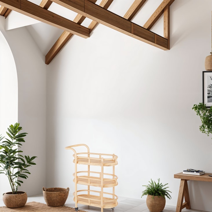 Maisons Du Monde GALADRIEL - Mesa Auxiliar De Ratán Con Ruedas