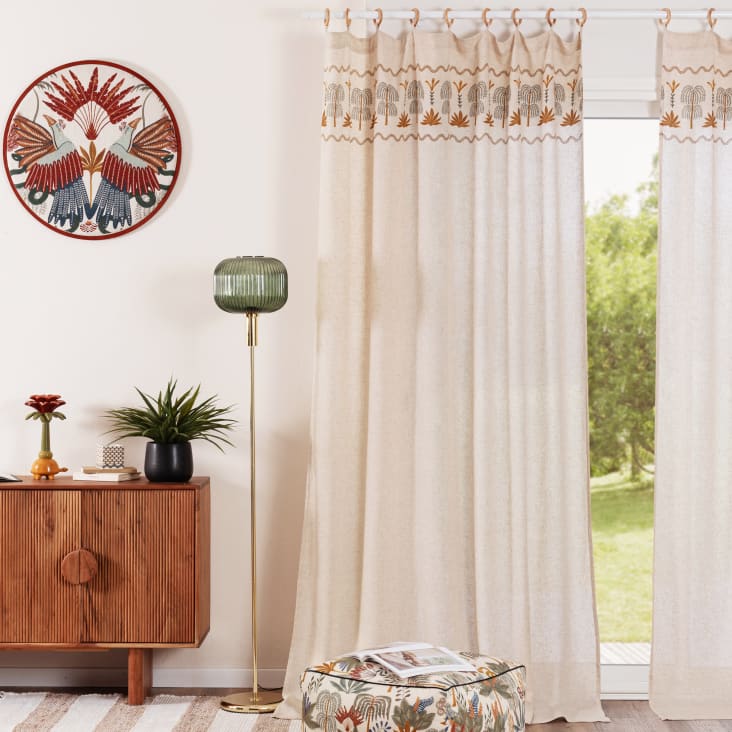 Maisons du Monde GANIMA - Cortina con ojales con estampado en crudo y blanco 140 x 250 la unidad