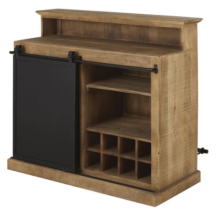 Maisons Du Monde Germain - Mueble Bar Con 1 Puerta De Mango Macizo Y Metal Negro