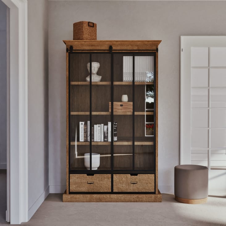 Maisons Du Monde Germain - Vitrina Industrial Con 1 Puerta Corredera Y 2 Cajones Bicolor