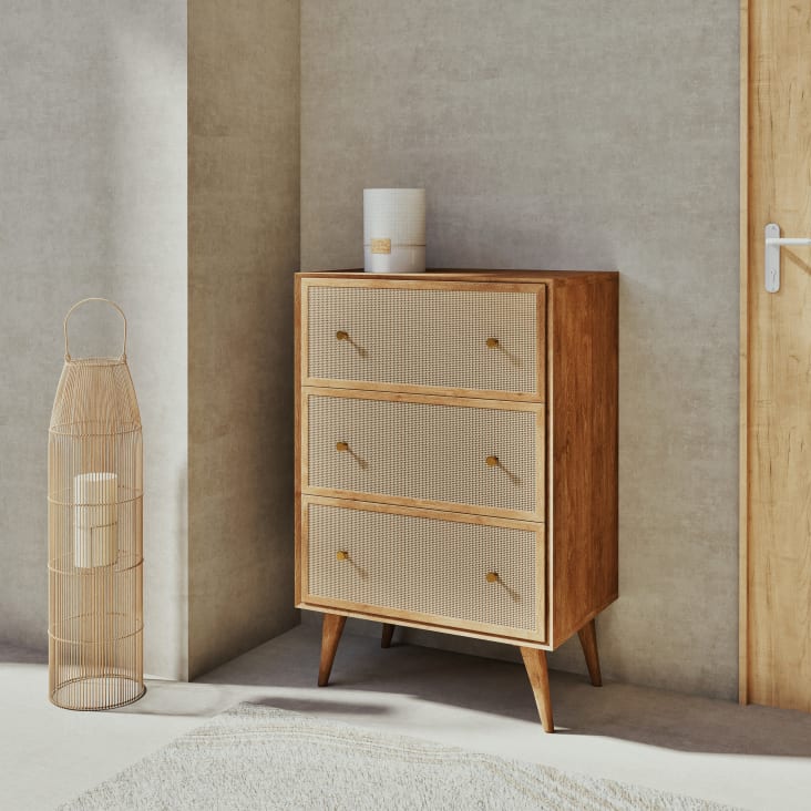 Maisons Du Monde Gisele - Cómoda Alta Vintage Con 3 Cajones De Madera De Mango Y Bambú