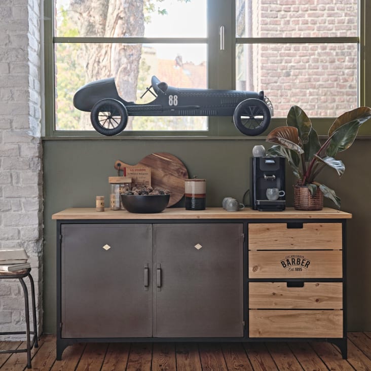 Maisons Du Monde GLASGOW - Decoración De Pared Con Coche De Metal Negro 119 X 35