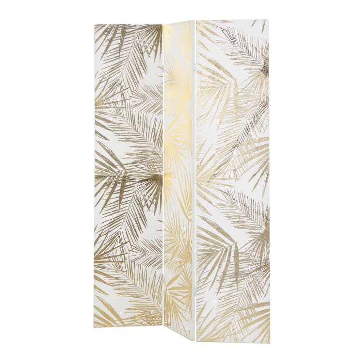 Maisons Du Monde Golden Oasis - Biombo Con Impresión De Motivos Vegetales En Blanco Y Dorado