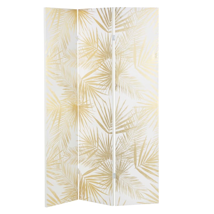 Maisons Du Monde Golden Oasis - Biombo Con Impresión De Motivos Vegetales En Blanco Y Dorado