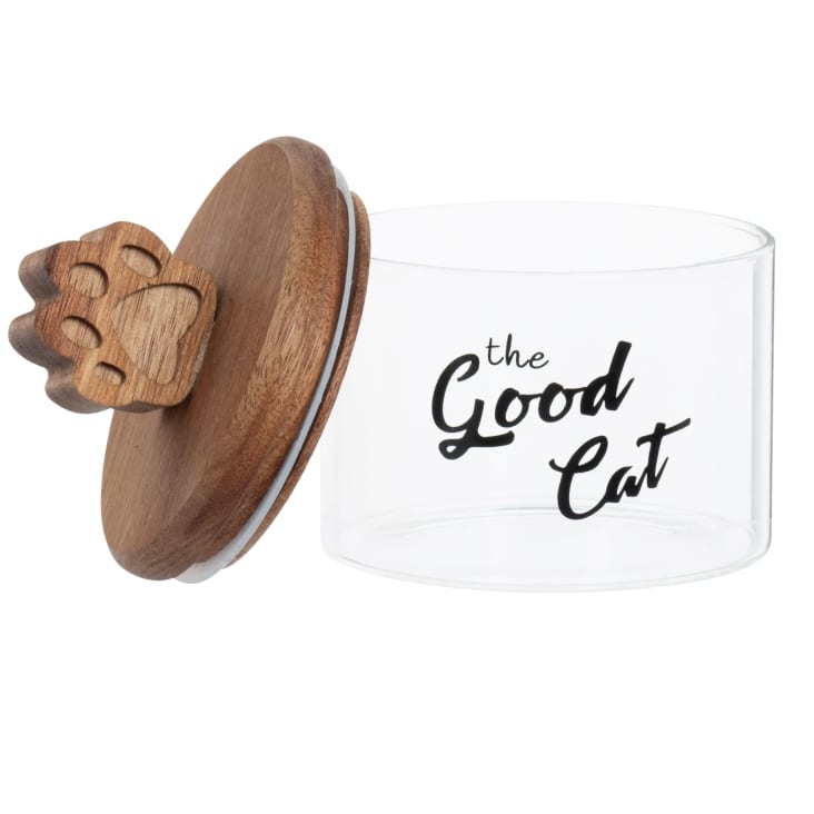 Maisons Du Monde GOOD CAT - Caja De Cristal Estampado Negro Con Tapa De Madera De Acacia